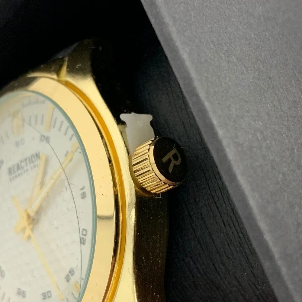 Reaction Kenneth Cole Men's Gold‎ Tone Watch with Black Band and Box